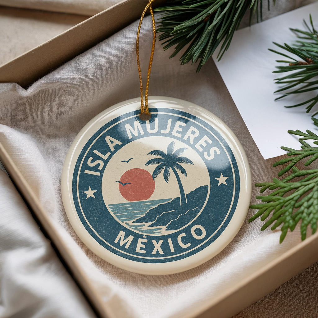 Isla Mujeres Mexico Ornament – Circular Stamp Style Ceramic Keepsake, Beach Travel Souvenir, Handcrafted Holiday Decor — photo 4
