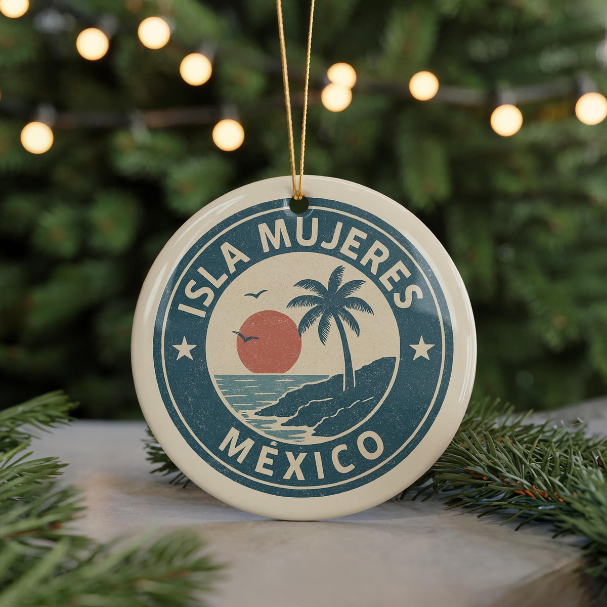 Isla Mujeres Mexico Ornament – Circular Stamp Style Ceramic Keepsake, Beach Travel Souvenir, Handcrafted Holiday Decor — photo 5