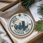 Jacksonville Florida Ceramic Ornament – Circular Stamp Style City Souvenir, Travel Gift, FL Christmas Tree Decoration — photo 1