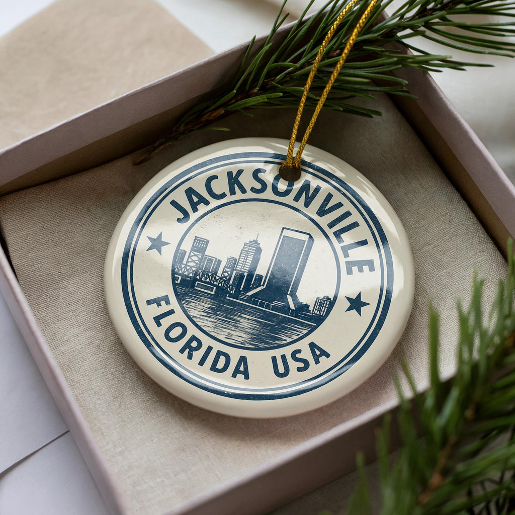 Jacksonville Florida Ceramic Ornament – Circular Stamp Style City Souvenir, Travel Gift, FL Christmas Tree Decoration — photo 4