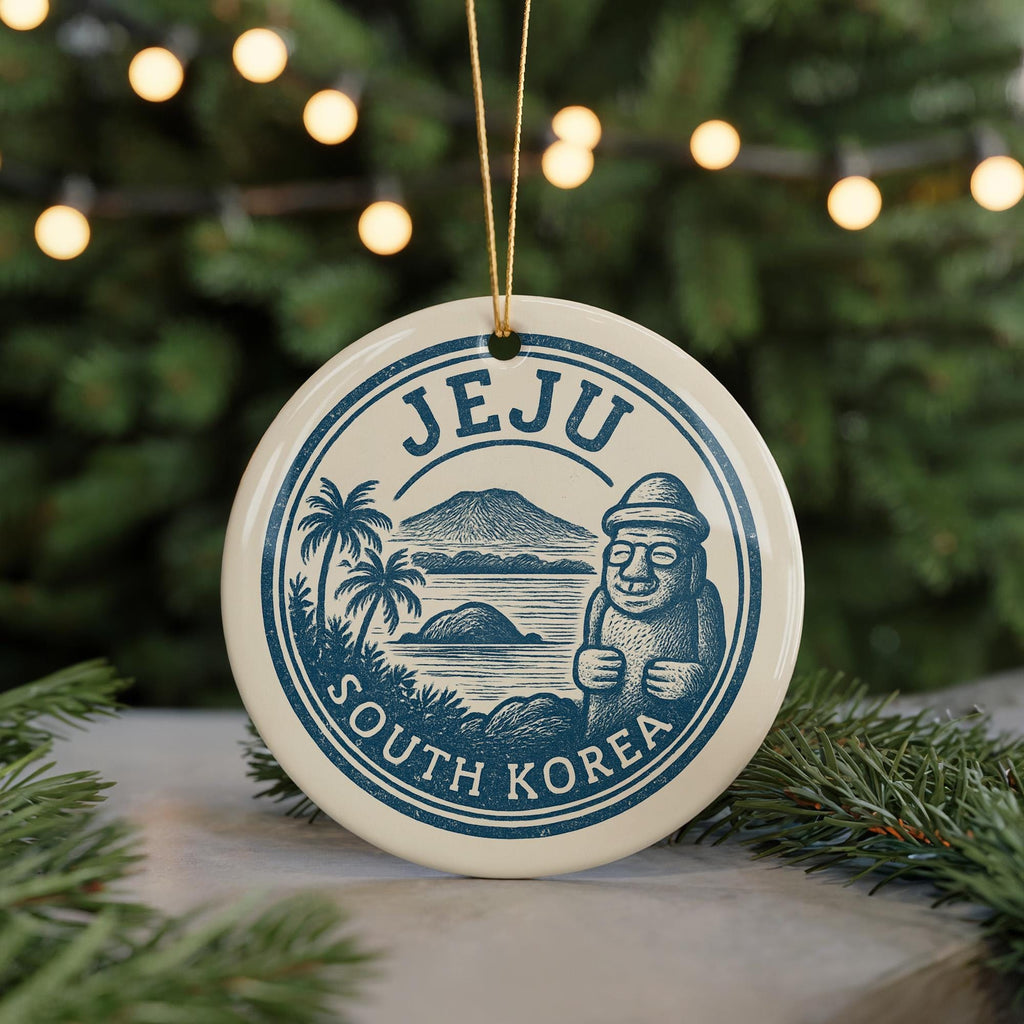 Jeju South Korea Ceramic Ornament – Circular Stamp Style Travel Souvenir, Korean Island Keepsake, Rustic Holiday Decor — photo 5