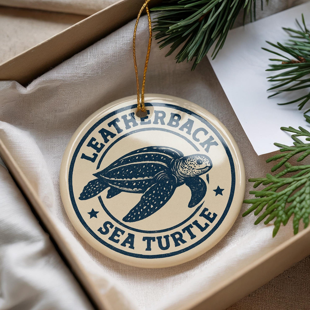 Leatherback Sea Turtle Ceramic Ornament – Round Ocean Animal Stamp Art, Coastal Marine Life Holiday Decoration — photo 2