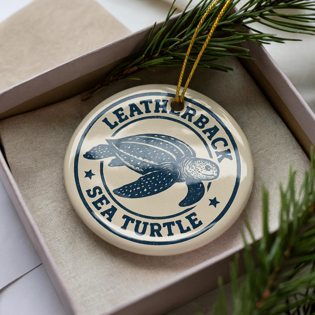 Leatherback Sea Turtle Ceramic Ornament – Round Ocean Animal Stamp Art, Coastal Marine Life Holiday Decoration — photo 3