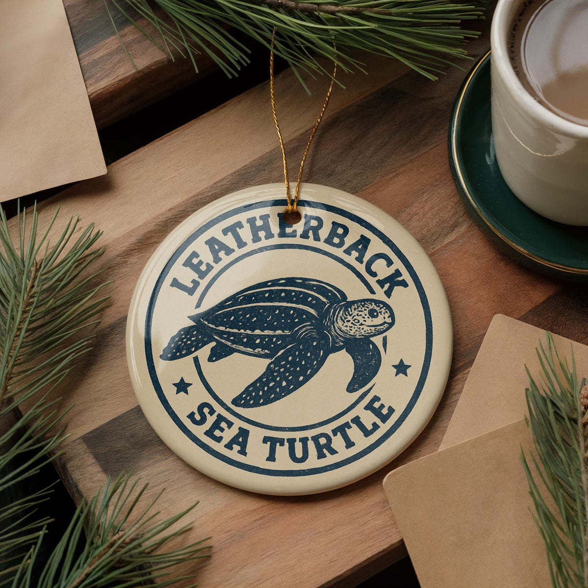Leatherback Sea Turtle Ceramic Ornament – Round Ocean Animal Stamp Art, Coastal Marine Life Holiday Decoration — photo 4