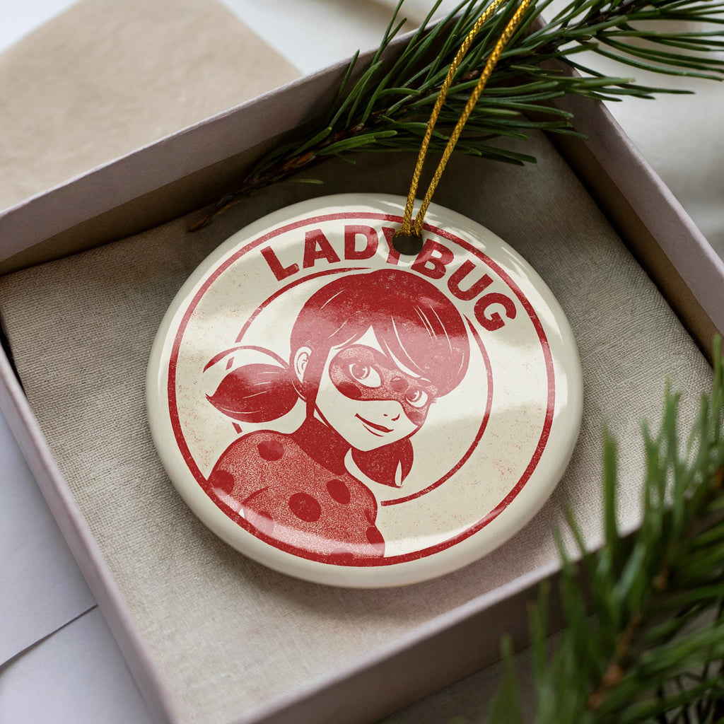 Ladybug Ceramic Ornament – Round Stamp Style Insect Art, Nature Lover Gift, Red Bug Holiday Tree Decor, Garden Theme Keepsake — photo 1