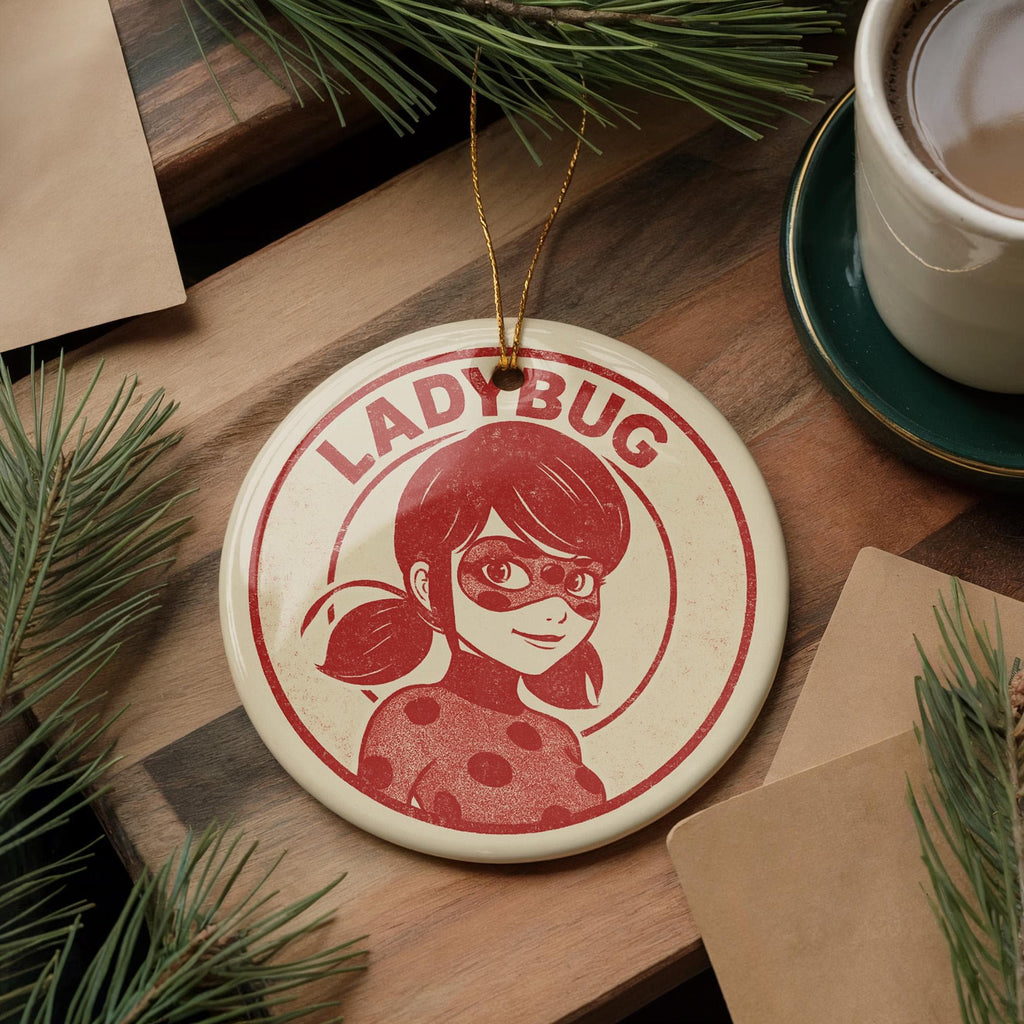 Ladybug Ceramic Ornament – Round Stamp Style Insect Art, Nature Lover Gift, Red Bug Holiday Tree Decor, Garden Theme Keepsake — photo 3