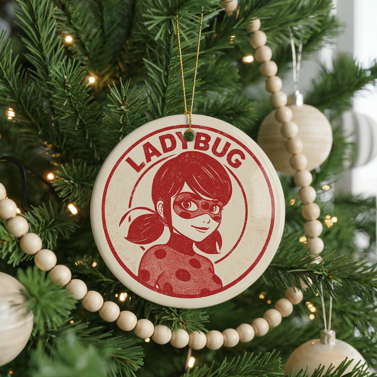 Ladybug Ceramic Ornament – Round Stamp Style Insect Art, Nature Lover Gift, Red Bug Holiday Tree Decor, Garden Theme Keepsake — photo 4