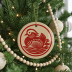 Mandarin Duck Ceramic Ornament – Circular Stamp Style Animal Art, Handcrafted Wildlife Bird Holiday Decoration — photo 1