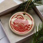 Mandarin Duck Ceramic Ornament – Circular Stamp Style Animal Art, Handcrafted Wildlife Bird Holiday Decoration — photo 4