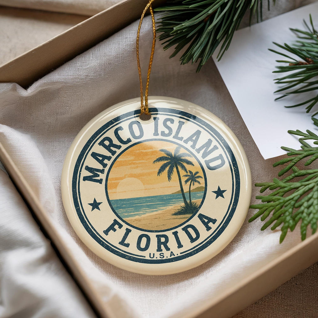 Marco Island Florida Ceramic Ornament – Circular Stamp Style Beach Souvenir, Coastal Christmas Tree Decor Gift — photo 3