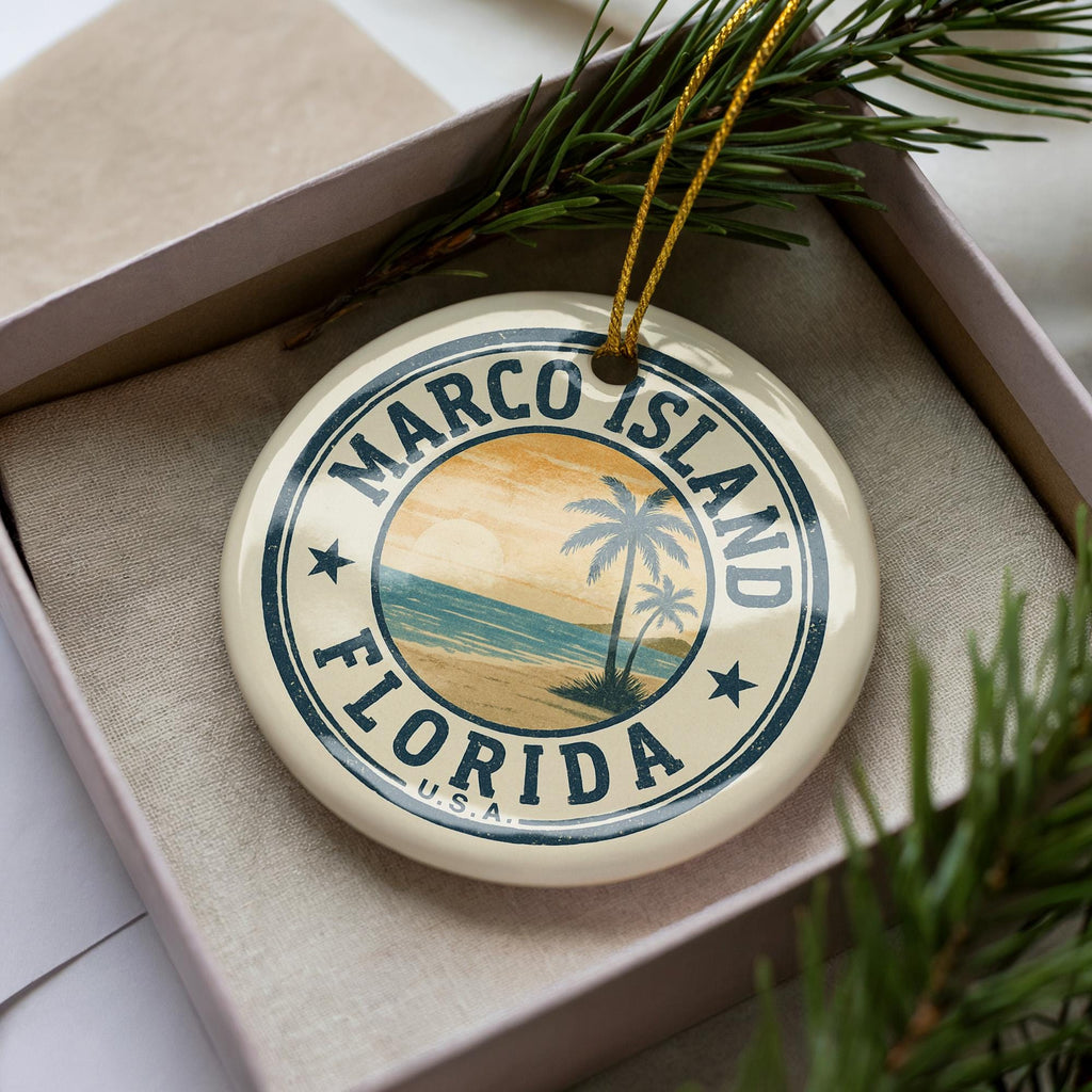 Marco Island Florida Ceramic Ornament – Circular Stamp Style Beach Souvenir, Coastal Christmas Tree Decor Gift — photo 4