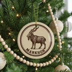 Markhor Ceramic Ornament – Circular Wildlife Stamp Art, Rustic Nature Holiday Decor, Handcrafted Animal Lover Gift — photo 1