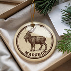 Markhor Ceramic Ornament – Circular Wildlife Stamp Art, Rustic Nature Holiday Decor, Handcrafted Animal Lover Gift — photo 4