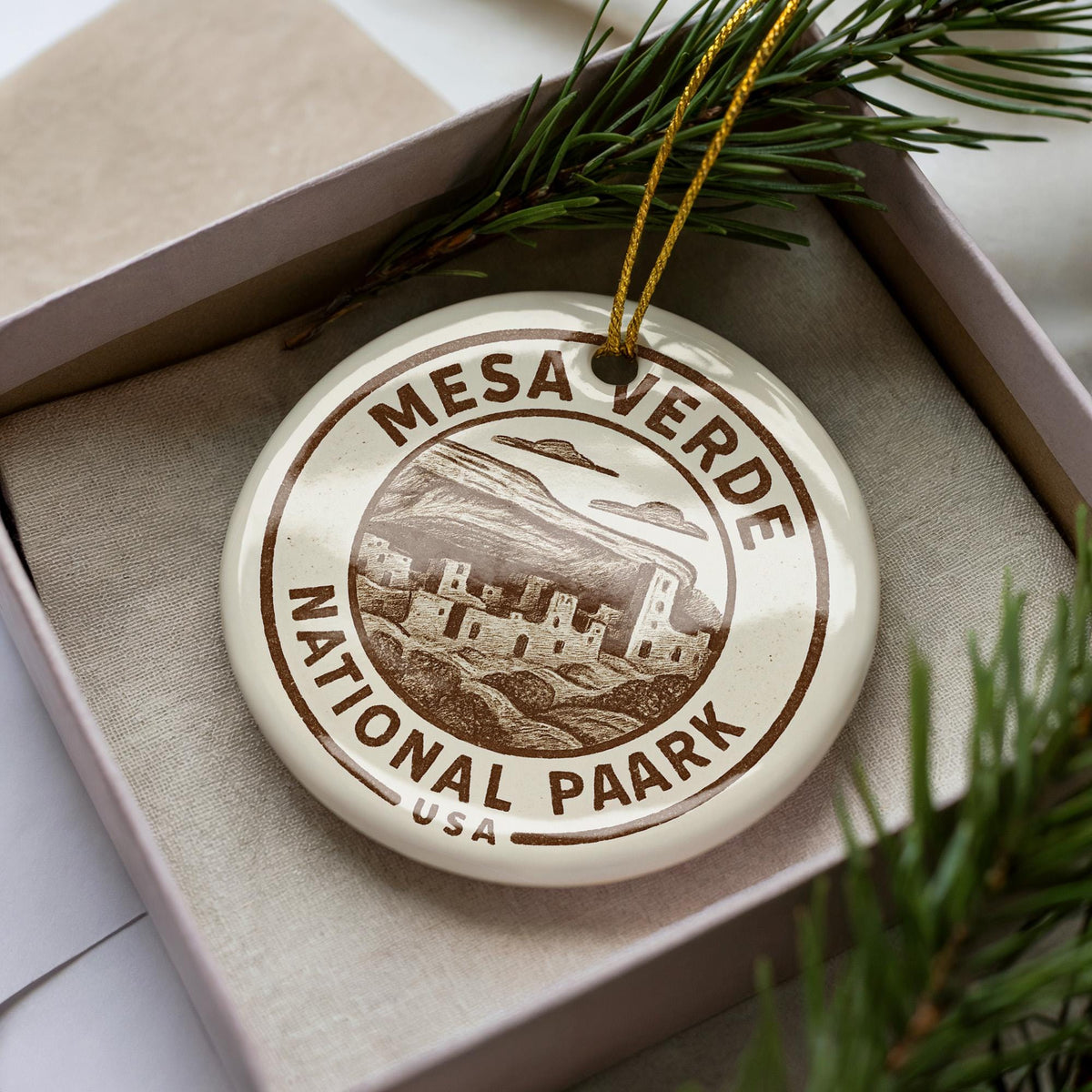 Mesa Verde National Park Ceramic Ornament – Circular Stamp Style Art, Rustic Southwest Holiday Decor, Nature Lover Gift — photo 2