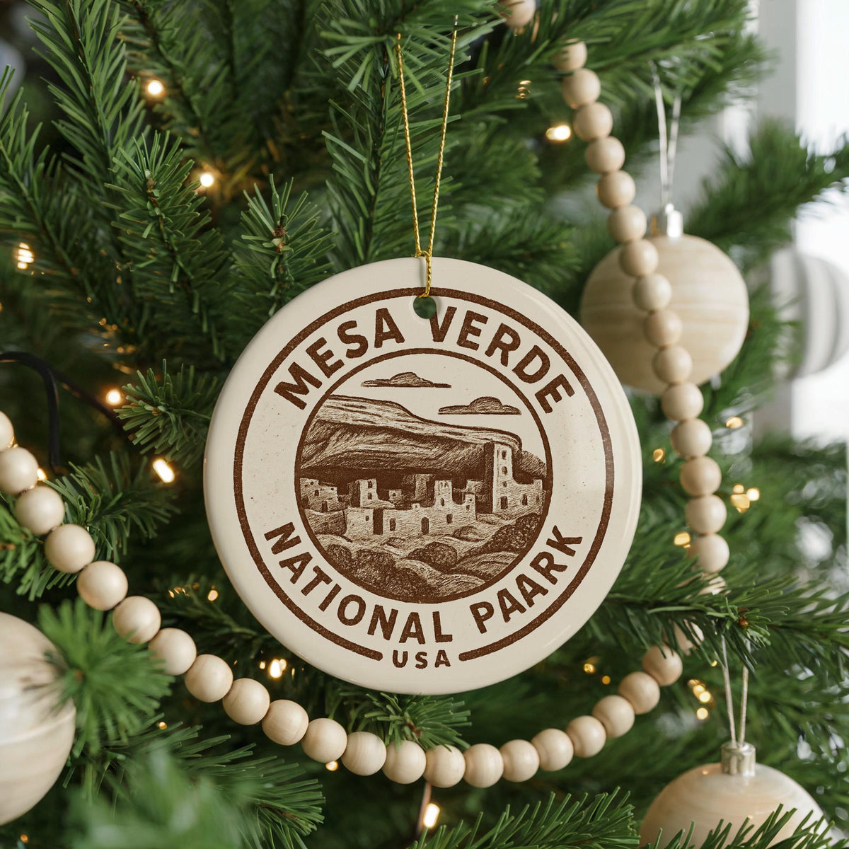 Mesa Verde National Park Ceramic Ornament – Circular Stamp Style Art, Rustic Southwest Holiday Decor, Nature Lover Gift — photo 3