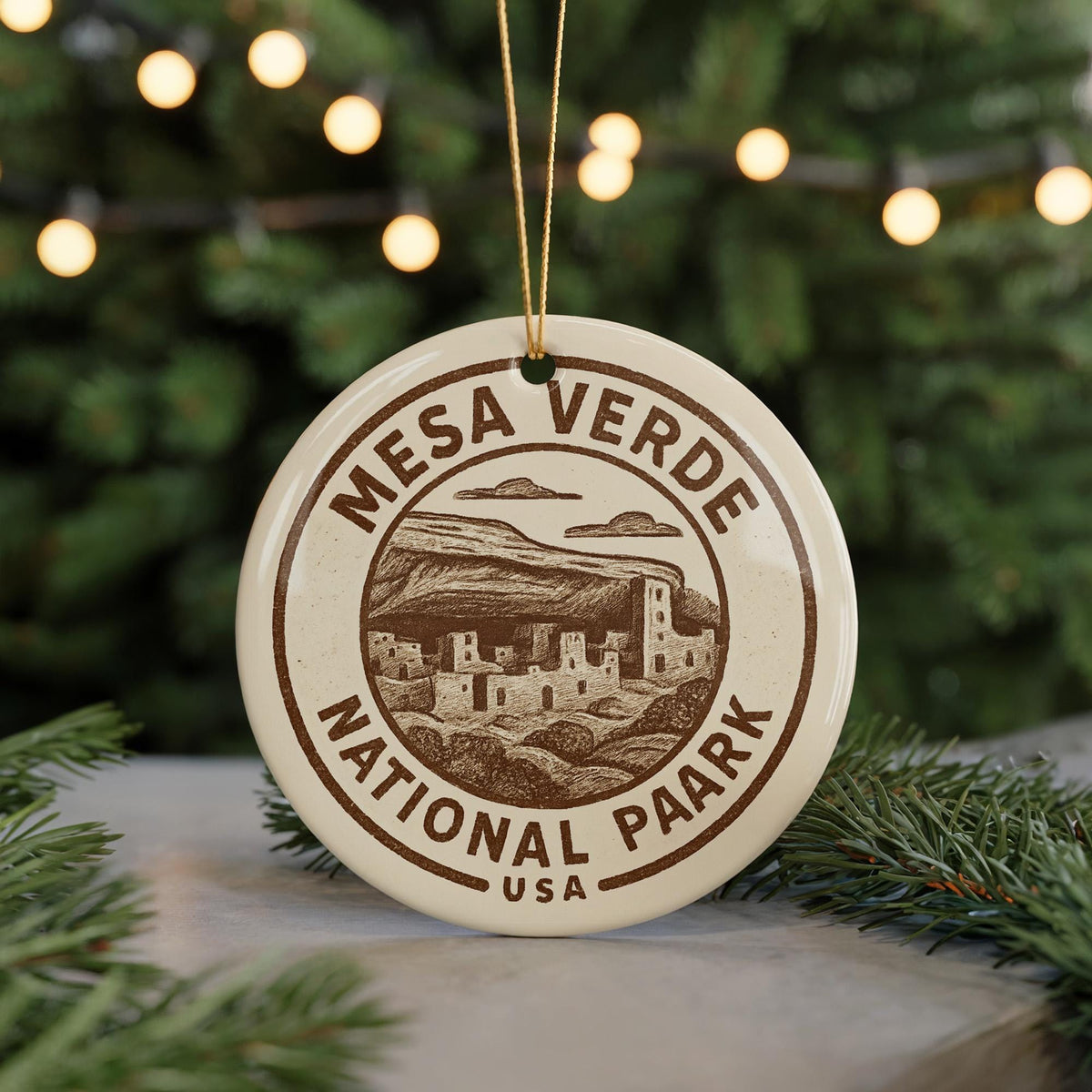 Mesa Verde National Park Ceramic Ornament – Circular Stamp Style Art, Rustic Southwest Holiday Decor, Nature Lover Gift — photo 5
