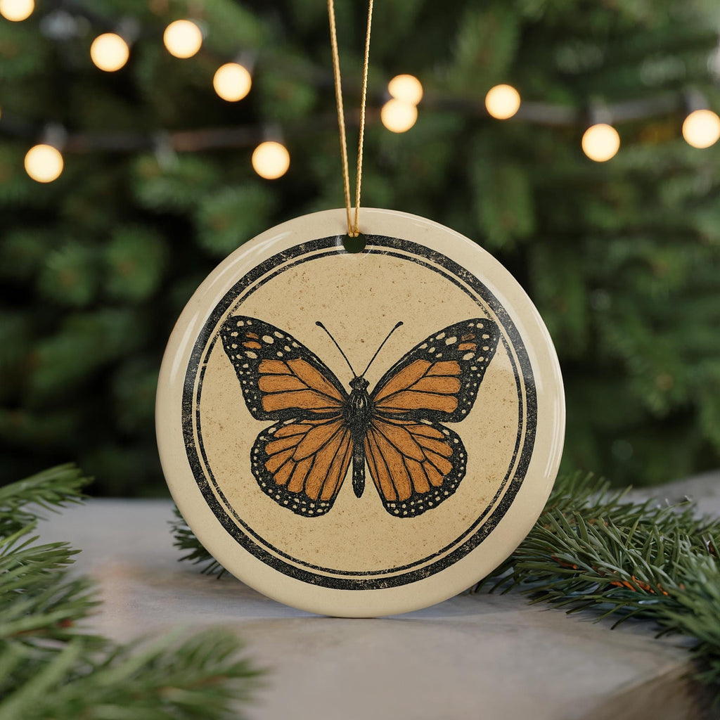 Monarch Butterfly Ceramic Ornament – Circular Stamp Style Nature Art, Handmade Insect Decor, Wildlife Hanging Keepsake — photo 5