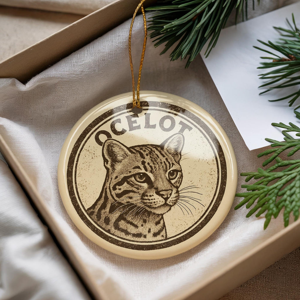 Ocelot Ceramic Ornament – Wildlife Circular Stamp Art, Handcrafted Jungle Cat Christmas Decor, Animal Lover Gift — photo 4