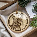 Ocelot Ceramic Ornament – Wildlife Circular Stamp Art, Handcrafted Jungle Cat Christmas Decor, Animal Lover Gift — photo 4