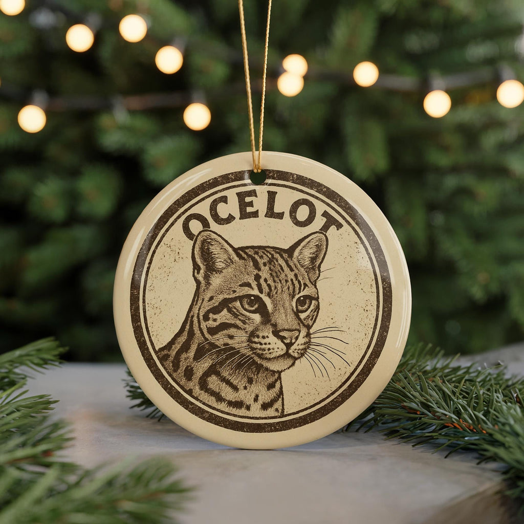 Ocelot Ceramic Ornament – Wildlife Circular Stamp Art, Handcrafted Jungle Cat Christmas Decor, Animal Lover Gift — photo 5