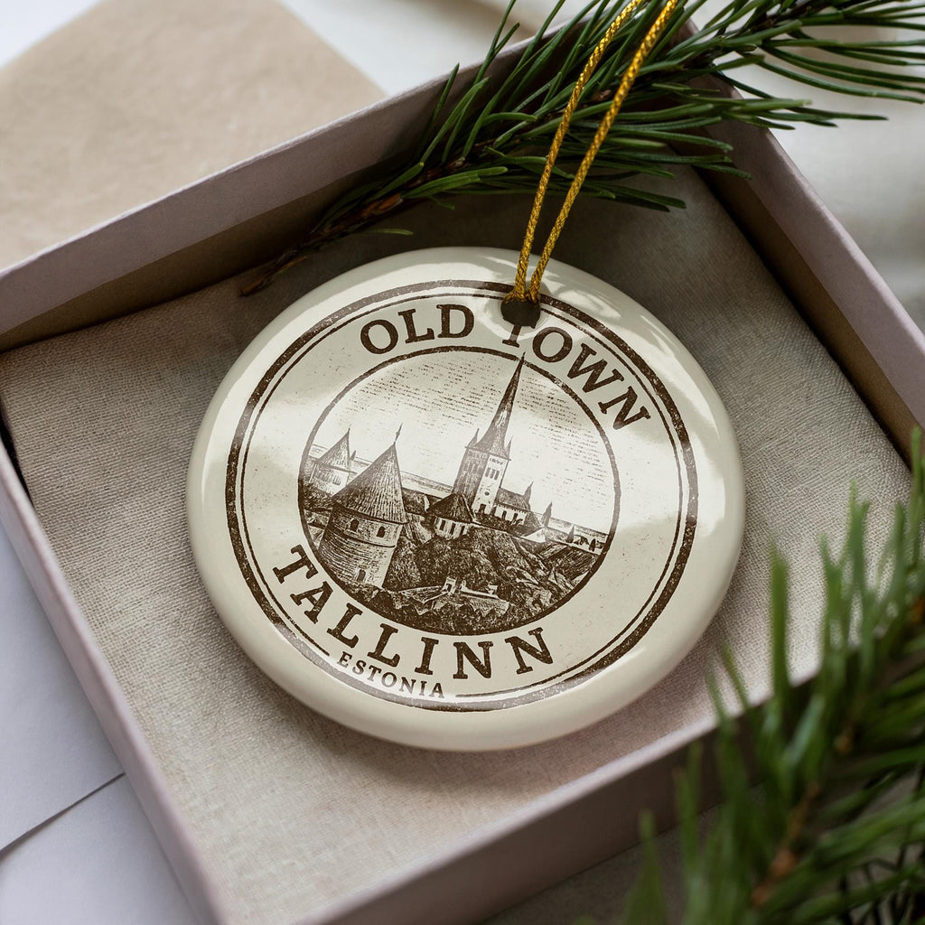 Old Town Tallinn E Ceramic Ornament – Circular Stamp Style Baltic Travel Souvenir, European Cityscape Keepsake Decor — photo 4
