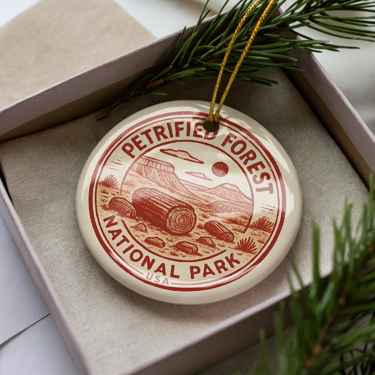 Petrified Forest National Park Ornament – Circular Ceramic Stamp Art, Rustic Travel Souvenir, Nature Lover Gift — photo 3