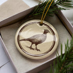 Pheasant Ceramic Ornament – Rustic Circular Stamp Art, Woodland Bird Holiday Decor, Nature Lover Gift, Farmhouse Christmas — photo 2