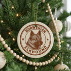 Norwegian Elkhound Ceramic Ornament – Circular Stamp Style Dog Art, Nordic Holiday Decor, Gift for Elkhound Lovers — photo 1