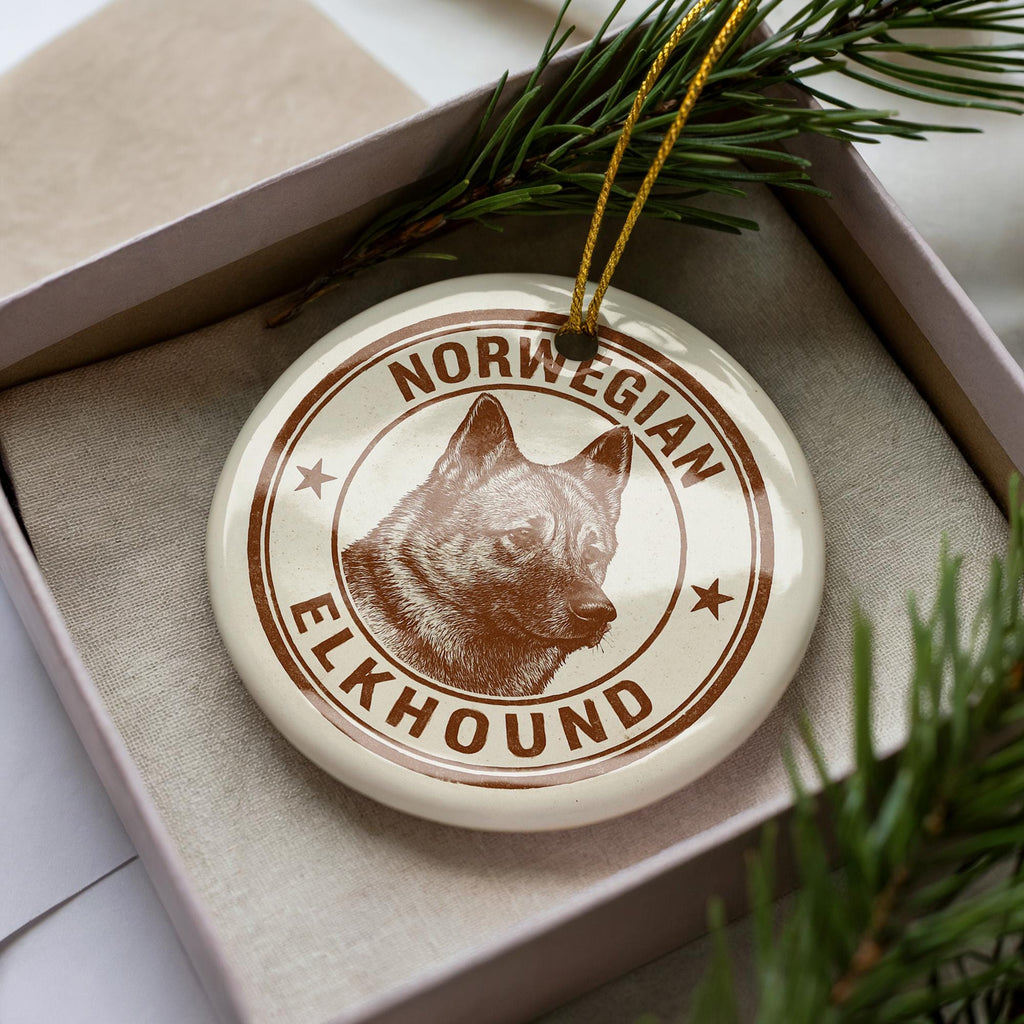 Norwegian Elkhound Ceramic Ornament – Circular Stamp Style Dog Art, Nordic Holiday Decor, Gift for Elkhound Lovers — photo 3