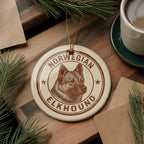 Norwegian Elkhound Ceramic Ornament – Circular Stamp Style Dog Art, Nordic Holiday Decor, Gift for Elkhound Lovers — photo 4