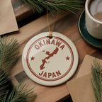 Okinawa Japan Ceramic Ornament – Round Travel Stamp Style Souvenir, Japanese Island Art, Holiday Gift Keepsake — photo 1