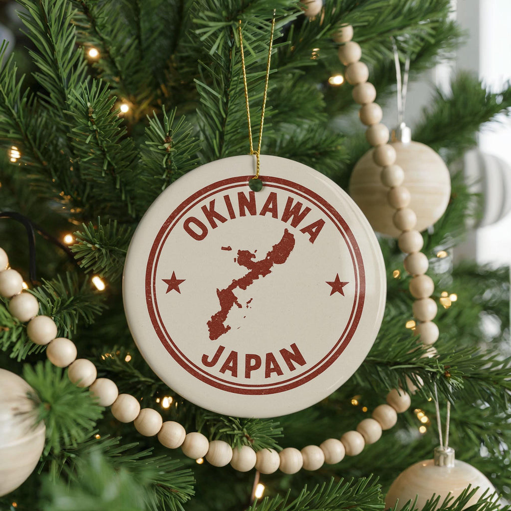 Okinawa Japan Ceramic Ornament – Round Travel Stamp Style Souvenir, Japanese Island Art, Holiday Gift Keepsake — photo 2