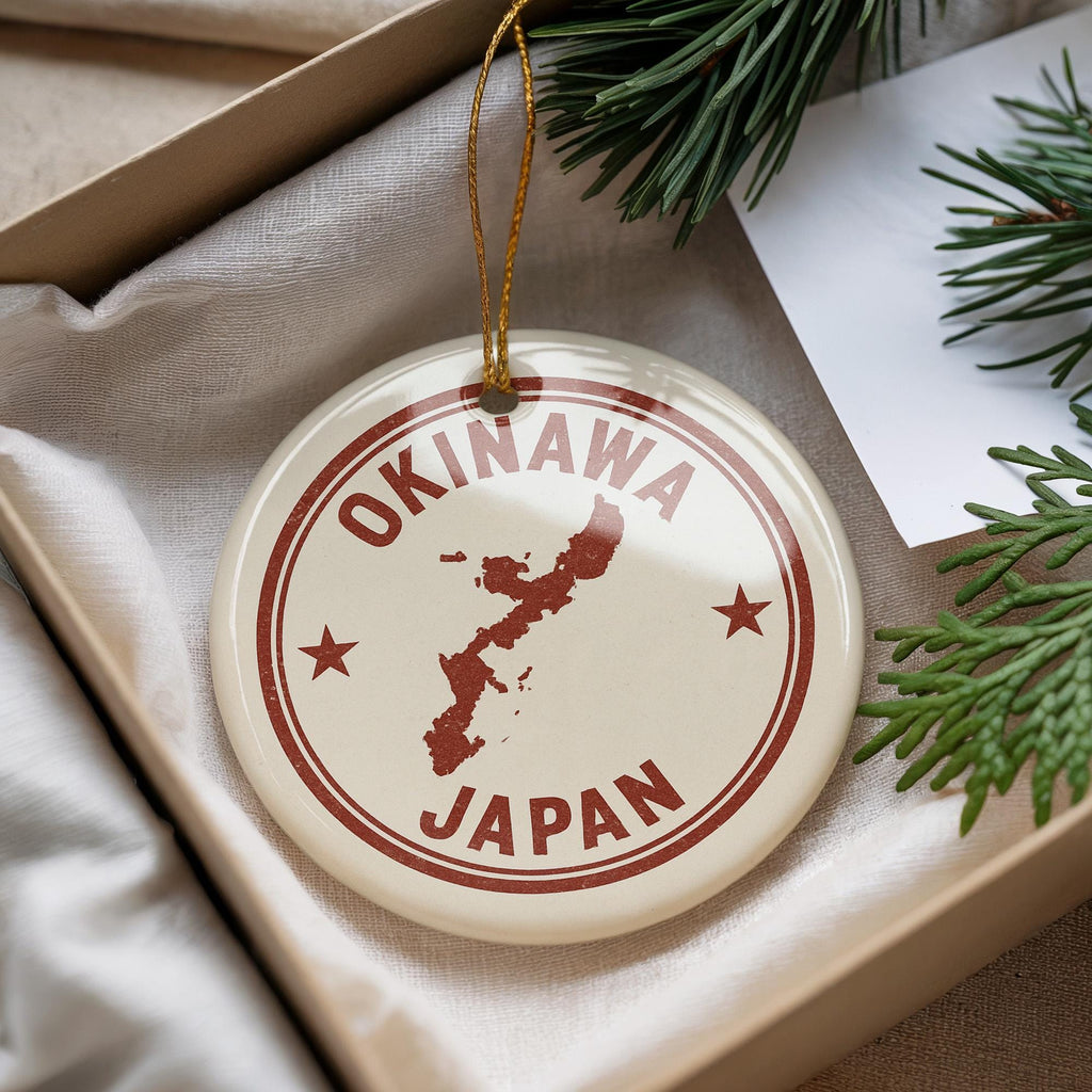 Okinawa Japan Ceramic Ornament – Round Travel Stamp Style Souvenir, Japanese Island Art, Holiday Gift Keepsake — photo 3