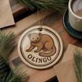 Olingo Ceramic Ornament – Circular Wildlife Stamp Art, Handcrafted Jungle Animal Decor, Nature Lover Gift — photo 1