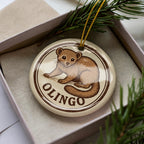 Olingo Ceramic Ornament – Circular Wildlife Stamp Art, Handcrafted Jungle Animal Decor, Nature Lover Gift — photo 2