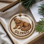 Olingo Ceramic Ornament – Circular Wildlife Stamp Art, Handcrafted Jungle Animal Decor, Nature Lover Gift — photo 3