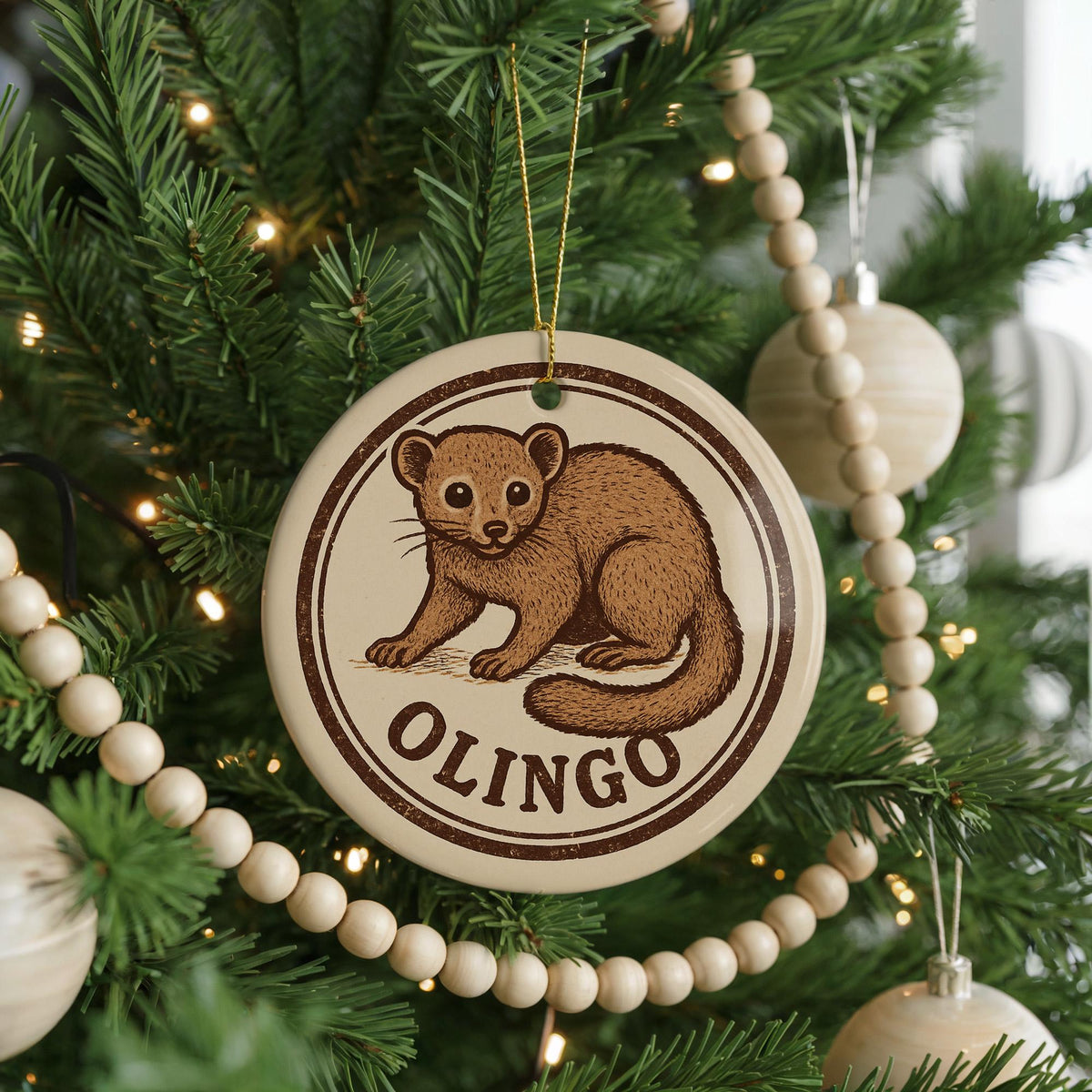 Olingo Ceramic Ornament – Circular Wildlife Stamp Art, Handcrafted Jungle Animal Decor, Nature Lover Gift — photo 4