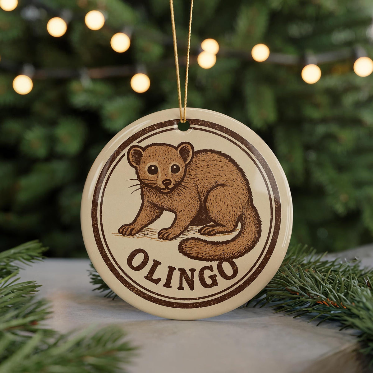 Olingo Ceramic Ornament – Circular Wildlife Stamp Art, Handcrafted Jungle Animal Decor, Nature Lover Gift — photo 5