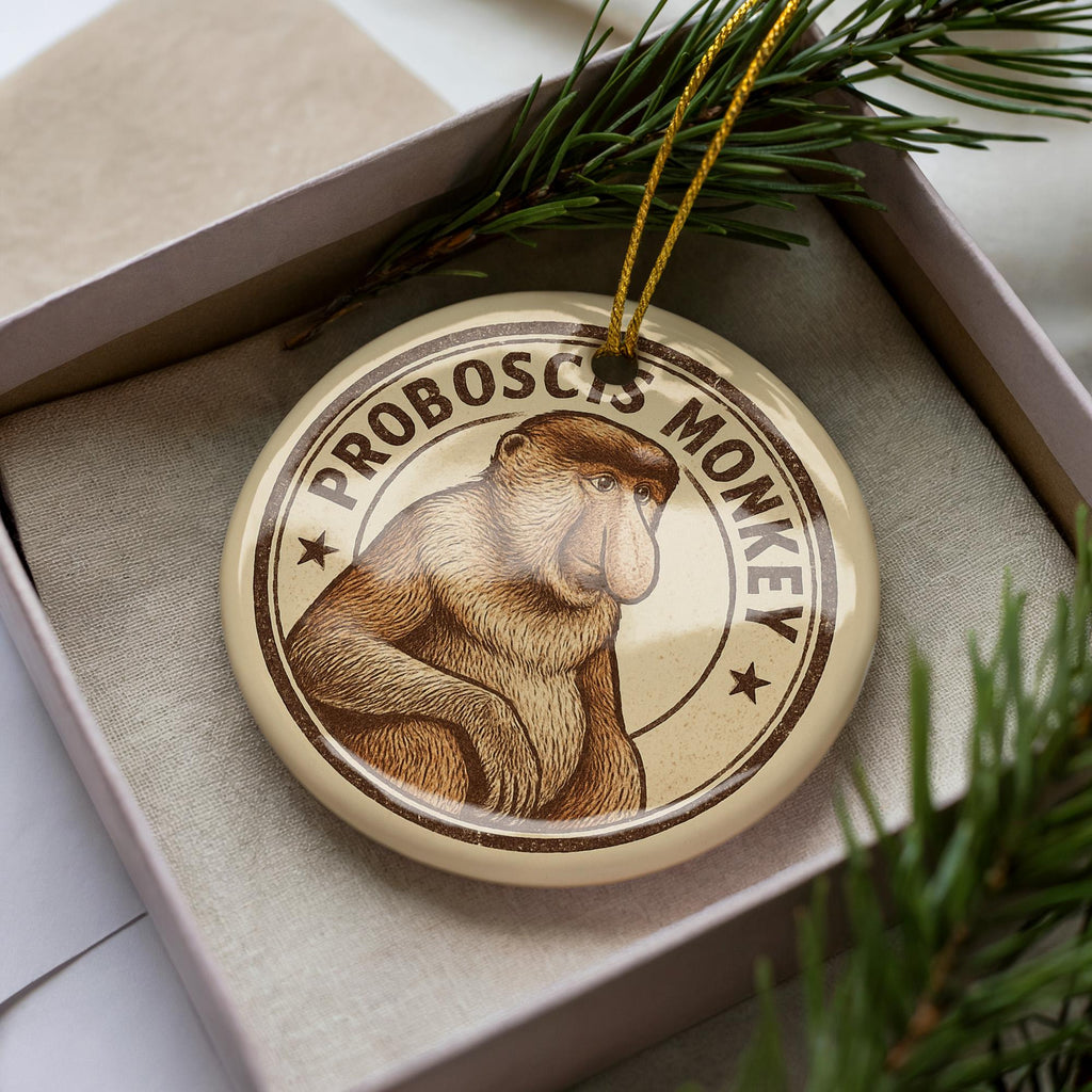 Proboscis Monkey Ceramic Ornament – Round Wildlife Stamp Art, Unique Animal Lover Gift, Handcrafted Nature Decor — photo 1