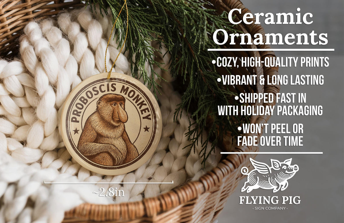 Proboscis Monkey Ceramic Ornament – Round Wildlife Stamp Art, Unique Animal Lover Gift, Handcrafted Nature Decor — photo 6