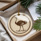 Ostrich Ceramic Ornament – Circular Stamp Style Animal Art, Rustic Wildlife Christmas Decor, Handmade Pottery Keepsake Gift — photo 1