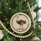 Ostrich Ceramic Ornament – Circular Stamp Style Animal Art, Rustic Wildlife Christmas Decor, Handmade Pottery Keepsake Gift — photo 2
