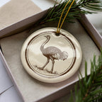 Ostrich Ceramic Ornament – Circular Stamp Style Animal Art, Rustic Wildlife Christmas Decor, Handmade Pottery Keepsake Gift — photo 3