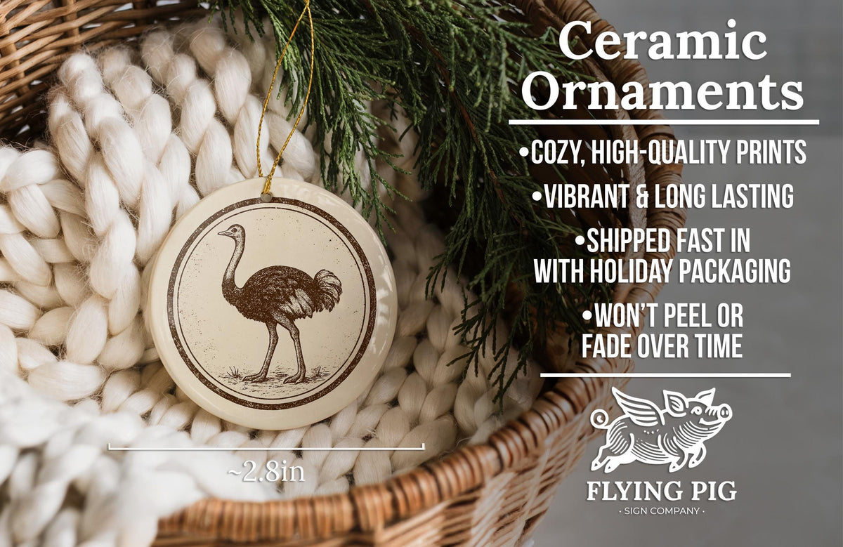 Ostrich Ceramic Ornament – Circular Stamp Style Animal Art, Rustic Wildlife Christmas Decor, Handmade Pottery Keepsake Gift — photo 6