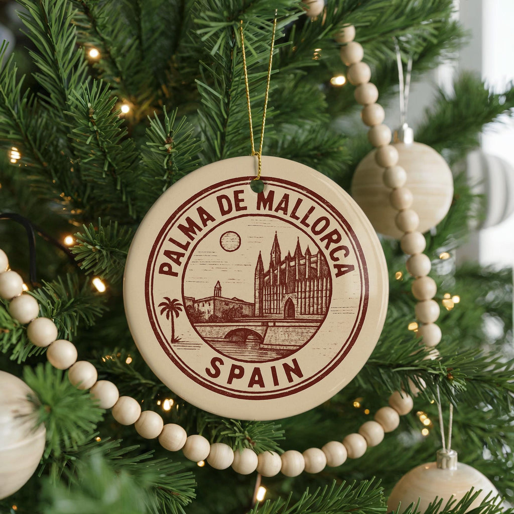 Palma de Mallorca Ceramic Ornament – Circular Stamp Style Travel Souvenir, Spain Keepsake Holiday Decoration — photo 4