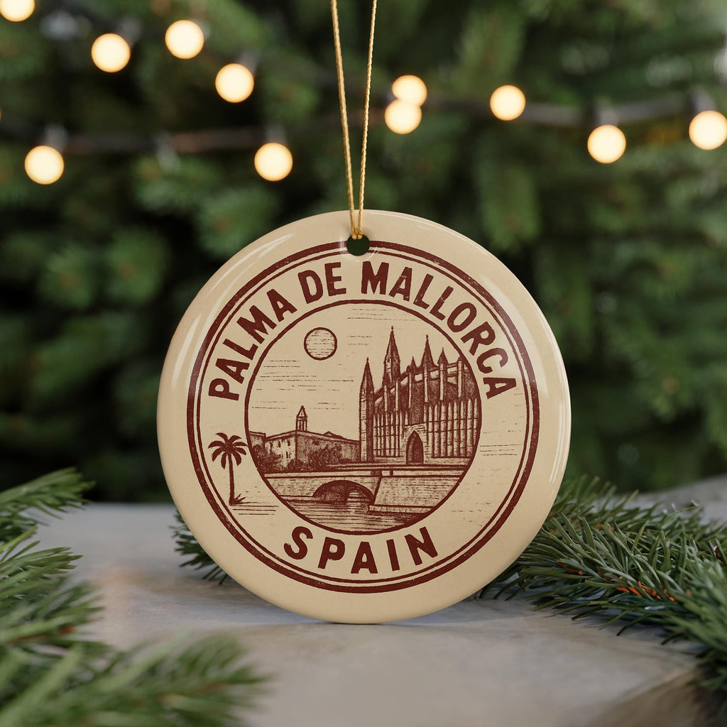 Palma de Mallorca Ceramic Ornament – Circular Stamp Style Travel Souvenir, Spain Keepsake Holiday Decoration — photo 5
