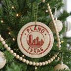 Plano Texas Ornament – Circular Stamp Style Ceramic Keepsake, Vintage City Map Design, Texas Souvenir Christmas Decoration — photo 2