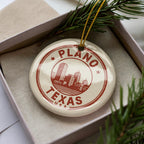 Plano Texas Ornament – Circular Stamp Style Ceramic Keepsake, Vintage City Map Design, Texas Souvenir Christmas Decoration — photo 3