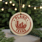 Plano Texas Ornament – Circular Stamp Style Ceramic Keepsake, Vintage City Map Design, Texas Souvenir Christmas Decoration — photo 5