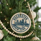 Rochester New York Ceramic Ornament – Circular Stamp Style City Souvenir, Handcrafted Travel Gift, State Pride Christmas Decor — photo 2
